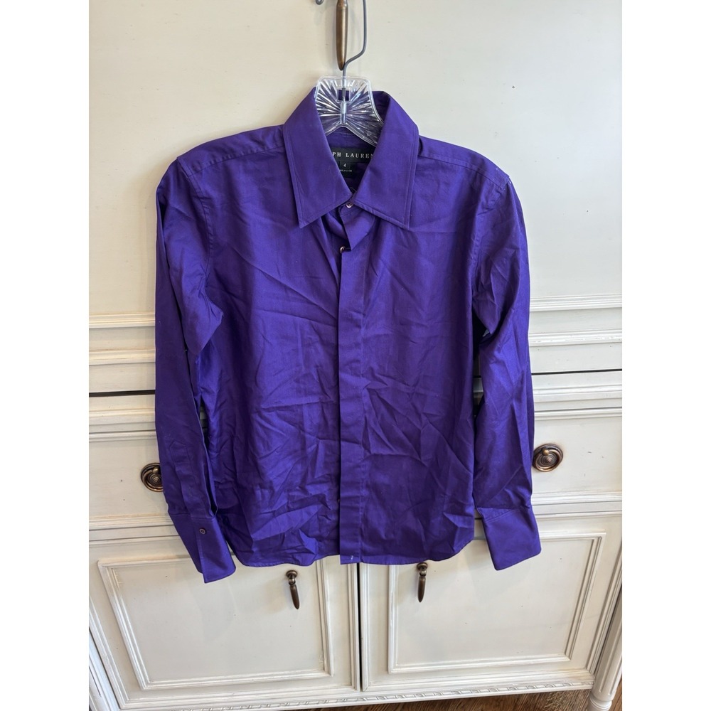 Ralph Lauren Black Label Purple Button Front Blouse Size 4‎ 100% Cotton Workwear